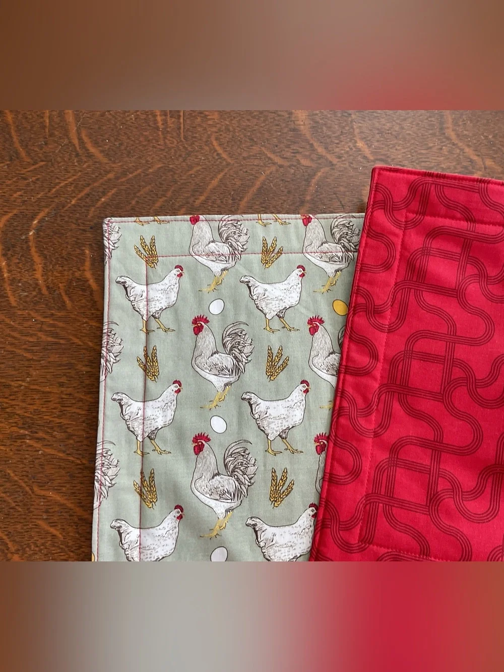 Handmade Farmhouse Green Chicken Quilted Placemats - Set of 4